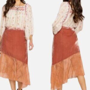 Free People My Lacey Boho-Romantic‎ Velvet Midi Slip Skirt Pink Sz. 2